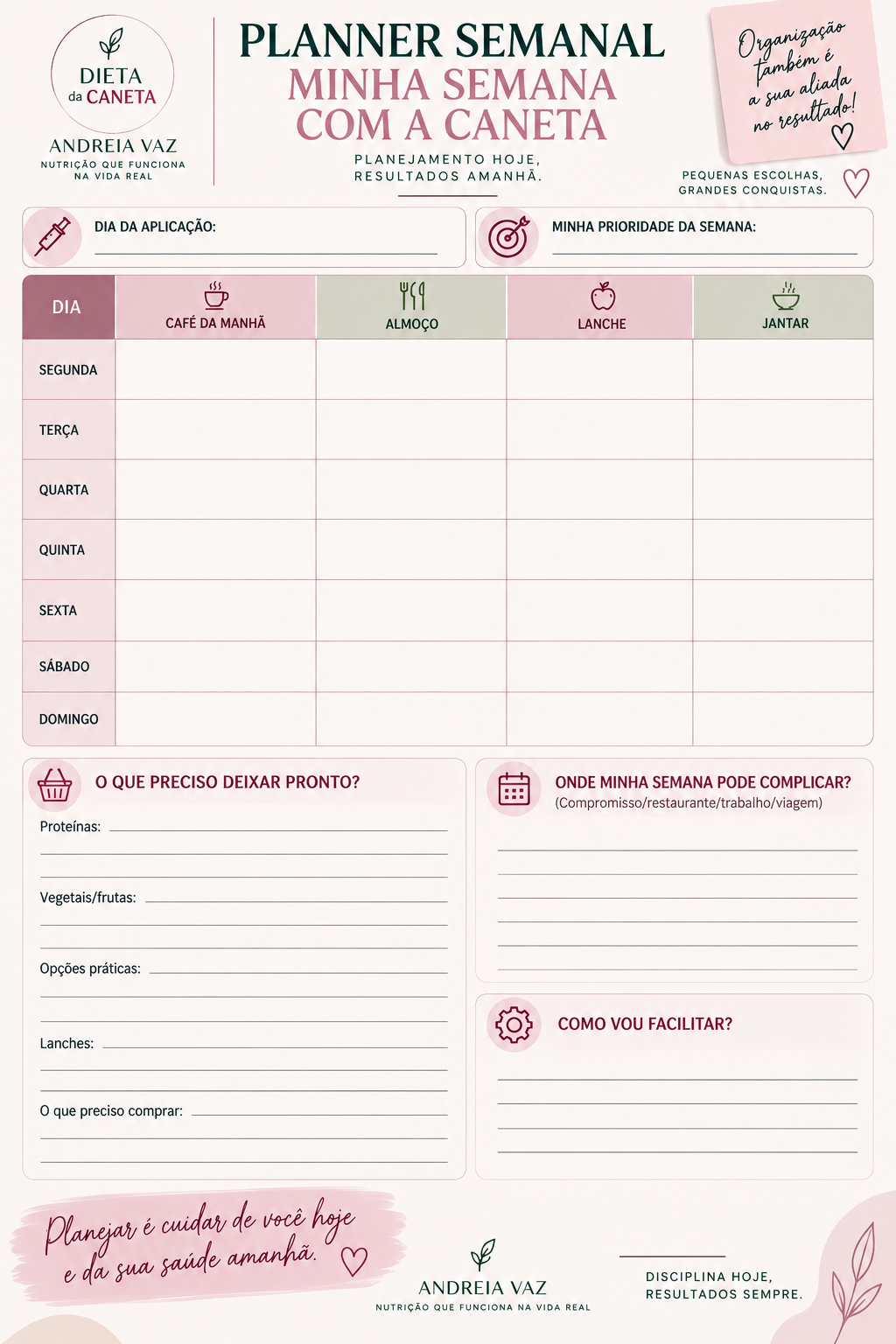 Planner semanal Minha Semana com a Caneta